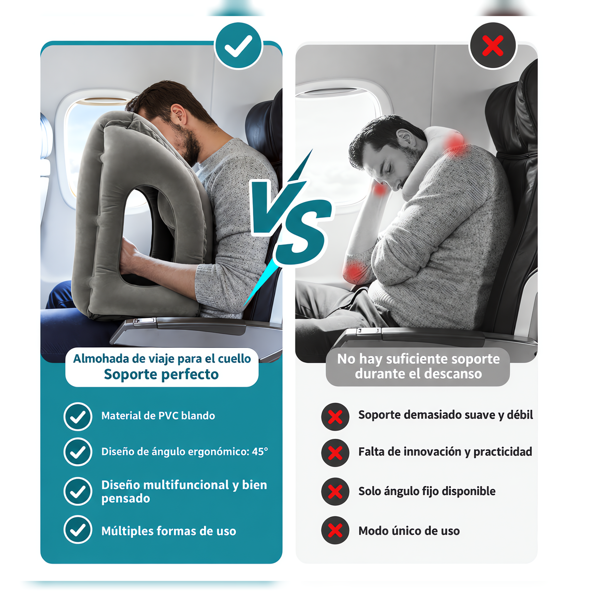 Almohada de viaje para dormir sentado sin dolor de cuello